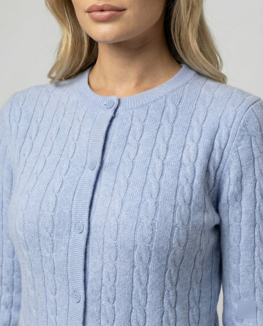 Damen kurzes Zopfmuster-Cardigan mit Rundhalsausschnitt und minimalistischer Knopfleiste