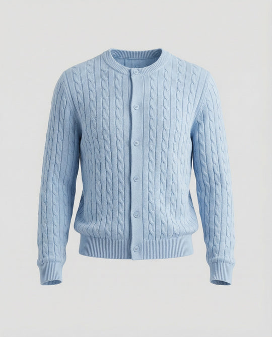 Damen kurzes Zopfmuster-Cardigan mit Rundhalsausschnitt und minimalistischer Knopfleiste