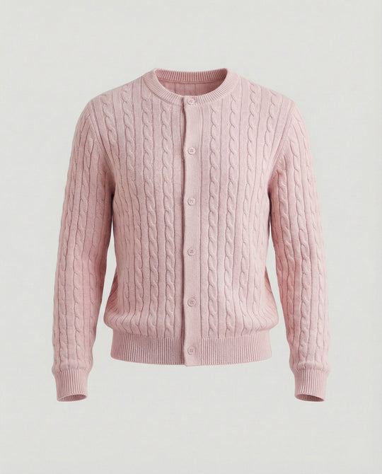 Damen kurzes Zopfmuster-Cardigan mit Rundhalsausschnitt und minimalistischer Knopfleiste