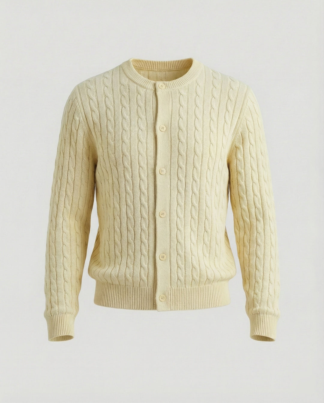 Damen kurzes Zopfmuster-Cardigan mit Rundhalsausschnitt und minimalistischer Knopfleiste