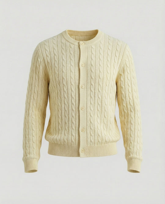 Damen kurzes Zopfmuster-Cardigan mit Rundhalsausschnitt und minimalistischer Knopfleiste