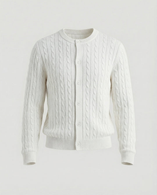 Damen kurzes Zopfmuster-Cardigan mit Rundhalsausschnitt und minimalistischer Knopfleiste