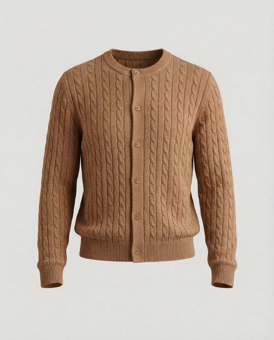 Damen kurzes Zopfmuster-Cardigan mit Rundhalsausschnitt und minimalistischer Knopfleiste