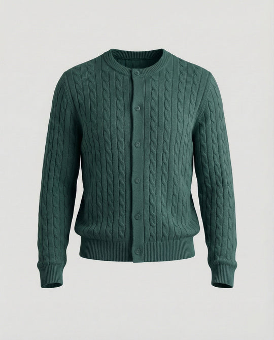 Damen kurzes Zopfmuster-Cardigan mit Rundhalsausschnitt und minimalistischer Knopfleiste
