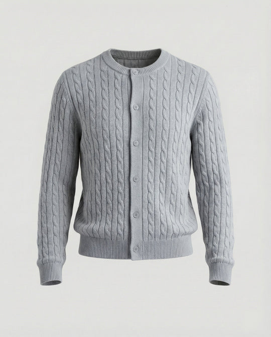Damen kurzes Zopfmuster-Cardigan mit Rundhalsausschnitt und minimalistischer Knopfleiste