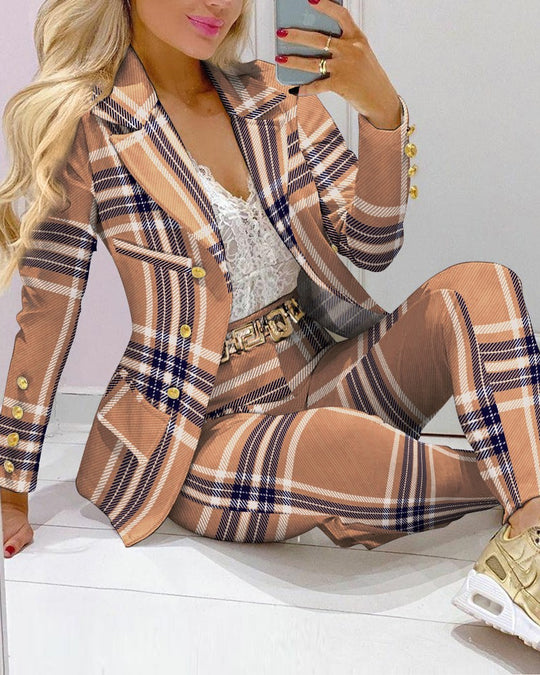 Damen Zweiteiliges Blazer-und-Hose-Set mit Schmetterlingsprint und glamourösem Glitzereffekt Shop Nory