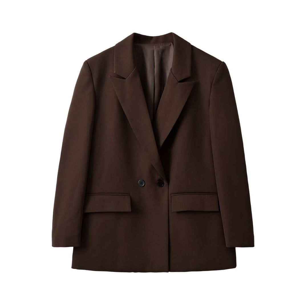 Damen Doppelreihiger Longblazer mit Reverskragen, tailliertem Schnitt und Pattentaschen Shop Nory