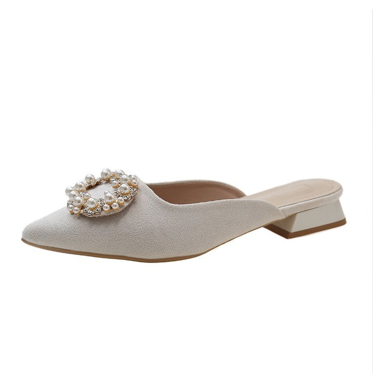 Damen elegante Mules mit funkelndem Perlenakzent