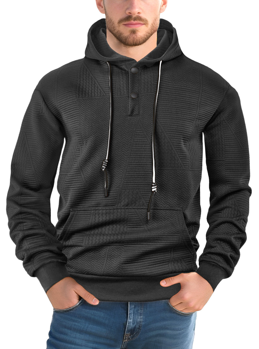 Herren Texturierter Kapuzenpullover mit gesteppter Patchstruktur und Druckknopfleiste Shop Nory
