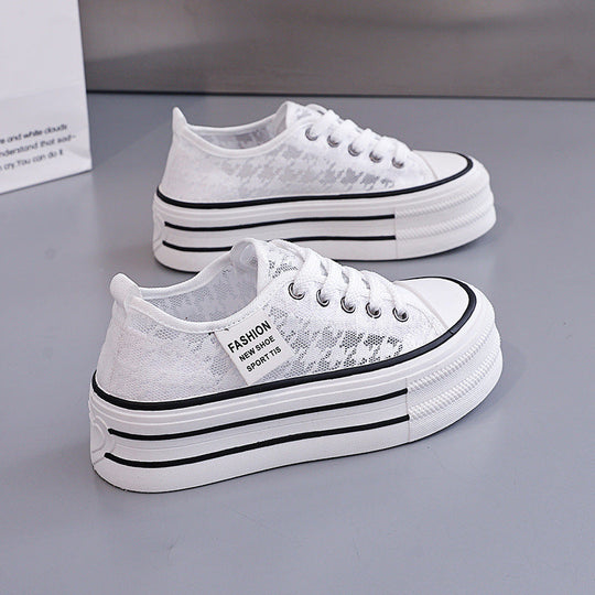 Damen Sneakers mit hohem Plateau und atmungsaktiver Oberseite