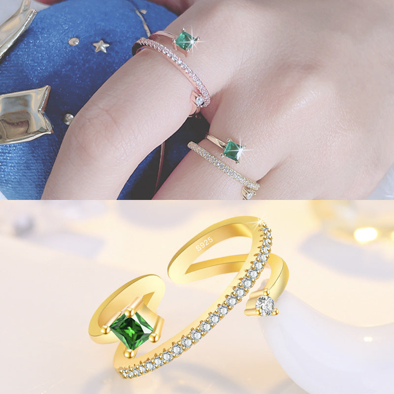 Damen Offener Ring mit luxuriösem grünen Edelstein und funkelnden Zirkoniasteinen Shop Nory