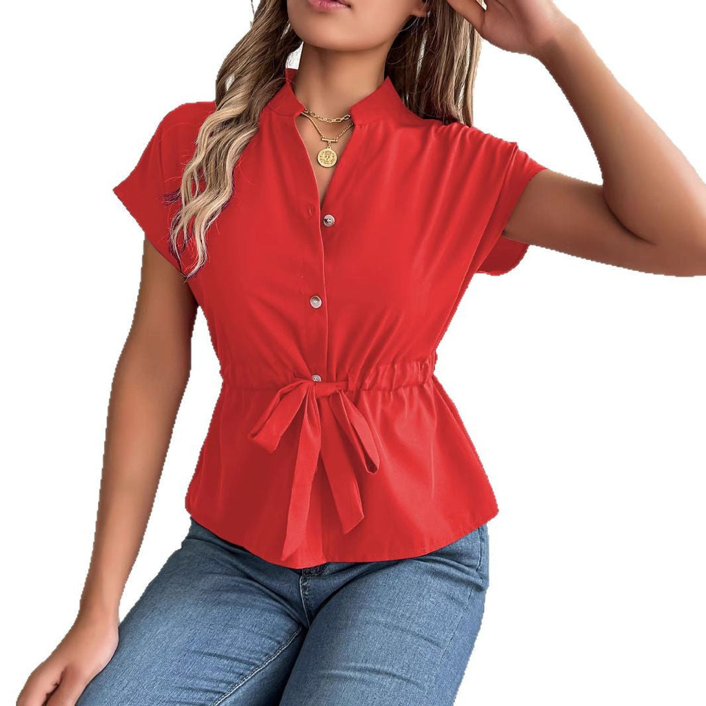 Damen Blusenshirt mit tailliertem Schnitt und kurzen Ärmeln