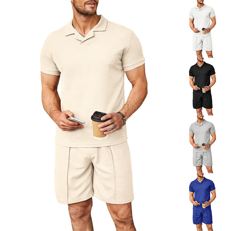 Herren Polo-Shirt und Shorts-Set aus atmungsaktivem Material mit feiner Struktur Shopnory