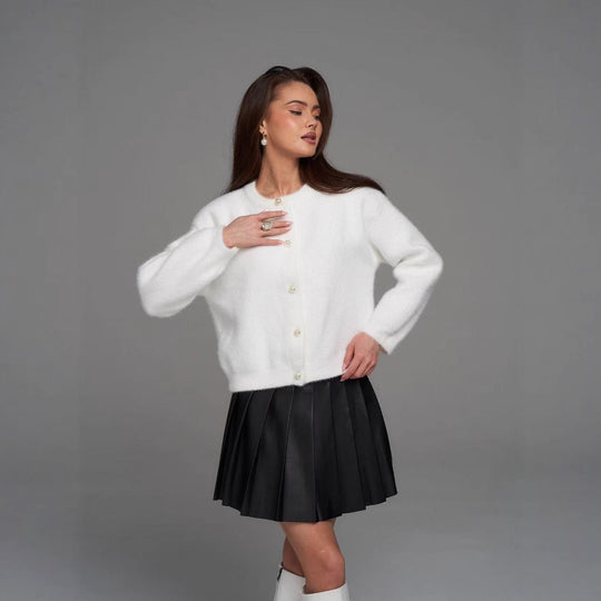 Damen Elegante Flauschige Strickjacke mit Perlenknöpfen Shop Nory