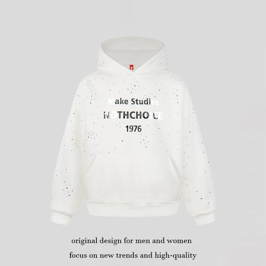 Damen Kapuzenpullover mit Statement-Print Metallic-Lettering und Paint-Splatter-Optik Shop Nory