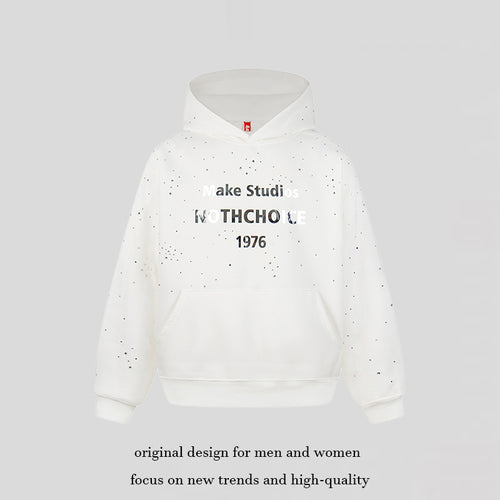Damen Kapuzenpullover mit Statement-Print Metallic-Lettering und Paint-Splatter-Optik Shop Nory