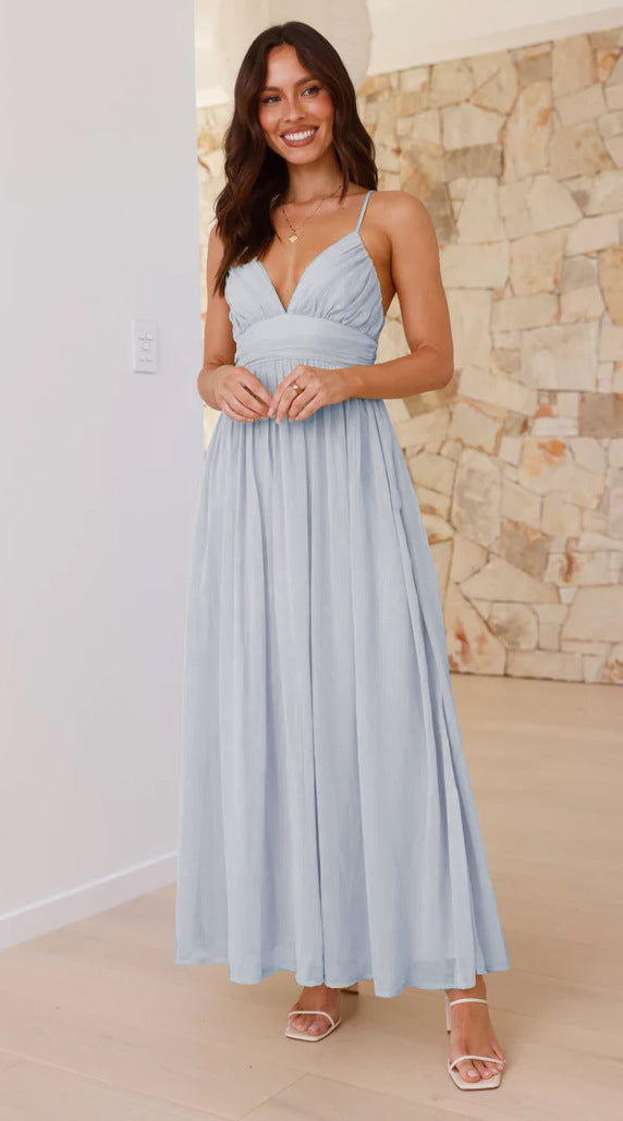 Damen Maxikleid mit schmalen Spaghetti-Trägern und elegantem Wickel-Design