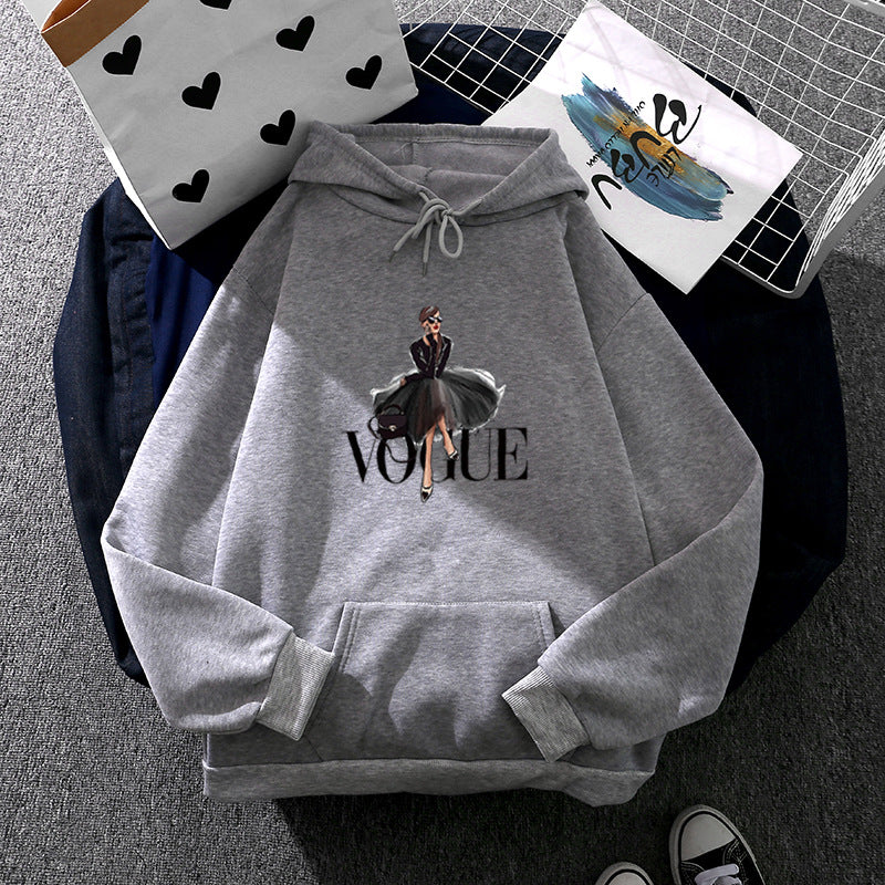 Damen nan modischer Kapuzenpullover mit Fashion-Illustration, geräumiger Eingrifftasche und kuscheligem Fleece Shop Nory