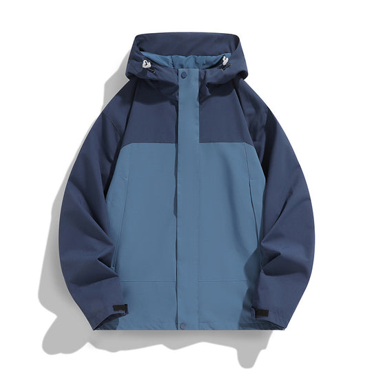 Herren Zweifarbige Softshell-Fieldjacke mit Kapuze, winddichtem Obermaterial und minimalistischen Eingriffstaschen Shop Nory