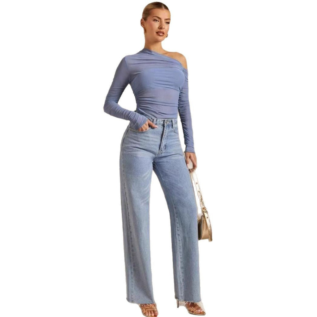 Damen Asymmetrischer Body mit Raffungen und langen Ärmeln