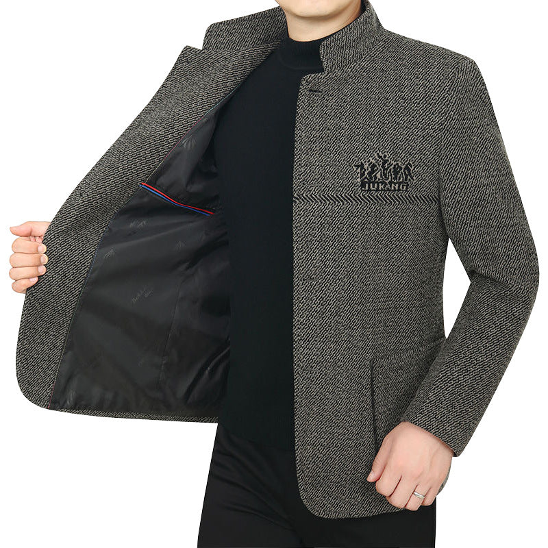 Herren Stehkragen-Mantel aus strukturierter Wollmischung mit schmaler Silhouette Shop Nory