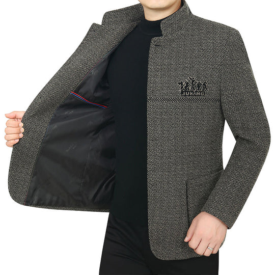 Herren Stehkragen-Mantel aus strukturierter Wollmischung mit schmaler Silhouette Shop Nory