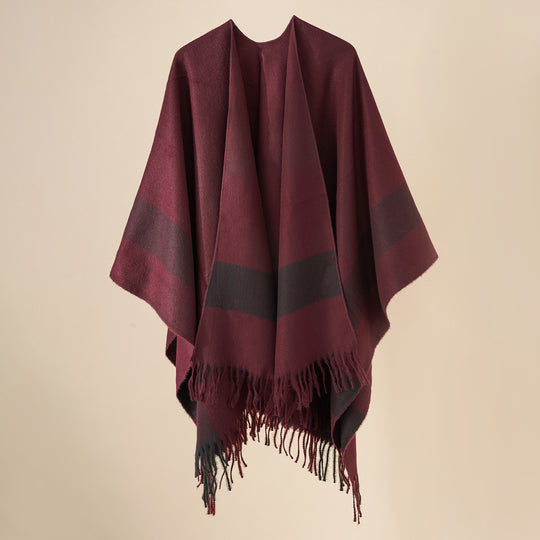 Damen Weit geschnittener Karierter Poncho mit Fransen und V‑Ausschnitt Shop Nory