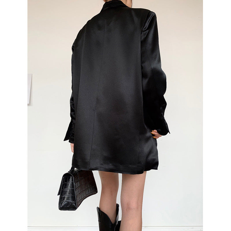 Damen Eleganter Satin Blazer mit doppelter Knopfleiste Shop Nory