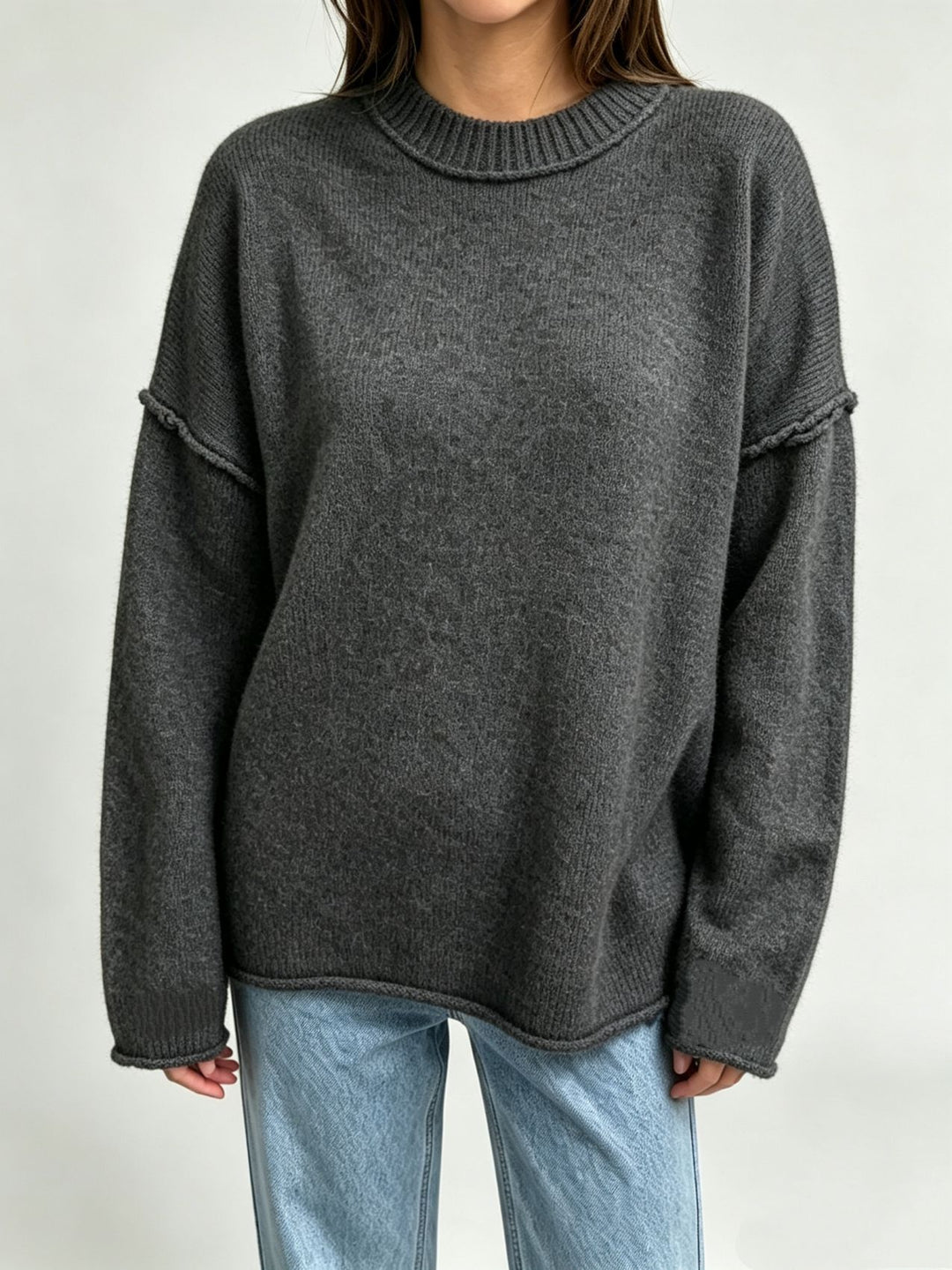 Damen Oversize-Boxy-Pullover mit kurzem Stehkragen und dekorativer Kantennaht Shop Nory