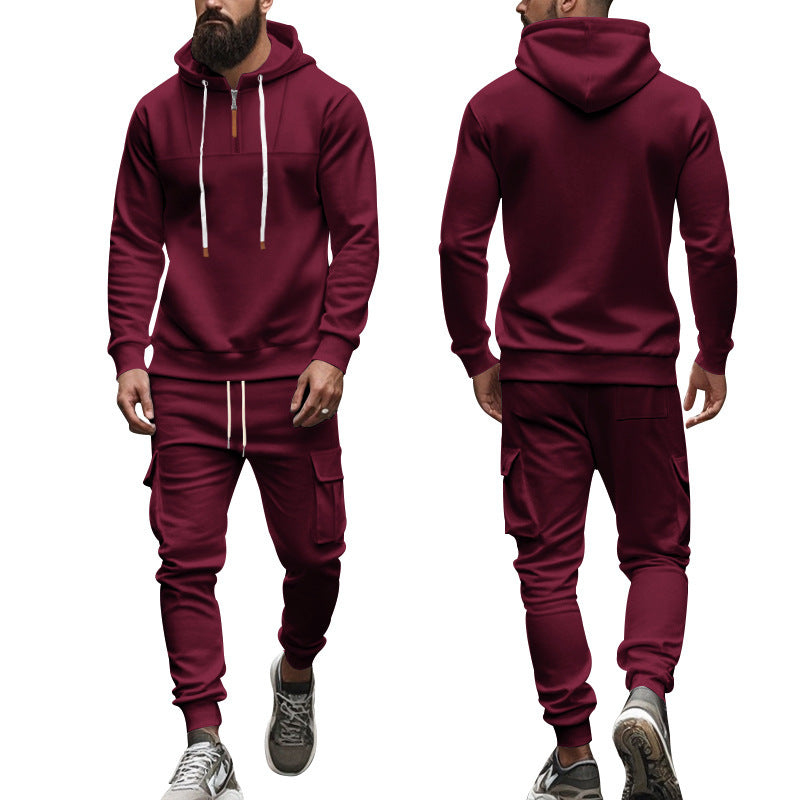 Herren nan Cargo-Joggingset mit Halbzip-Kapuzenpullover und Kordelbund-Cargohose Shop Nory