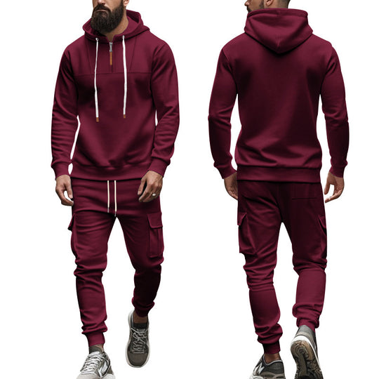 Herren nan Cargo-Joggingset mit Halbzip-Kapuzenpullover und Kordelbund-Cargohose Shop Nory