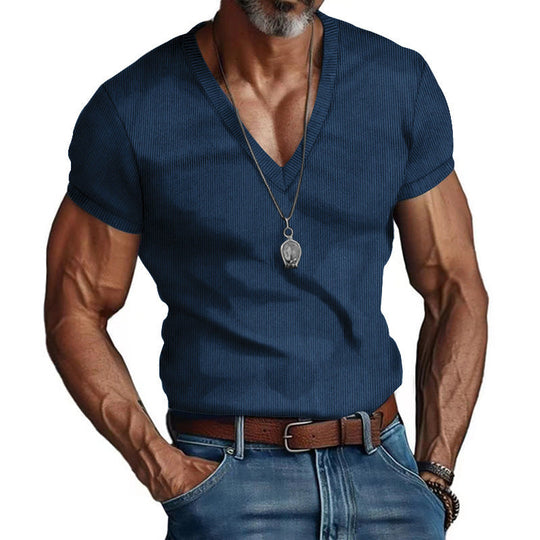 Herren Kurzarm V-Ausschnitt T-Shirt