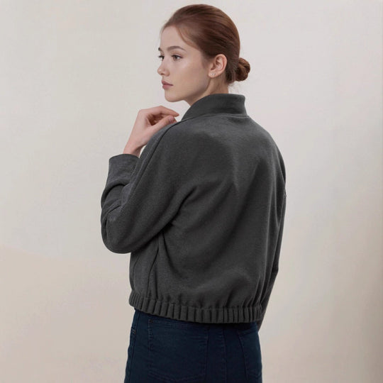Damen nan kuschelige Fleece-Bomberjacke mit Stehkragen Rippbund und Druckknopfleiste Shop Nory