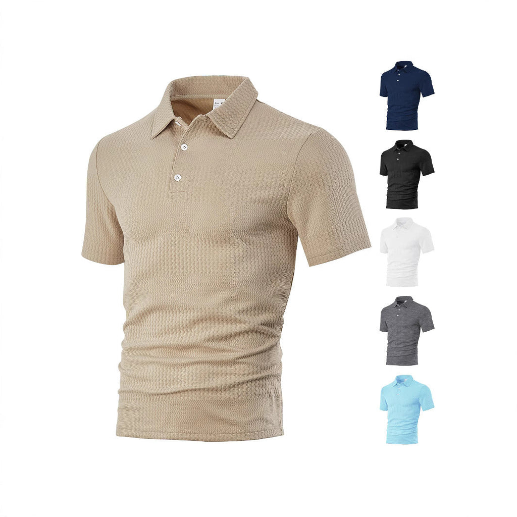 Herren nan körperbetontes Kurzarm-Polo aus elastischem Jacquardstrick mit Hemdkragen