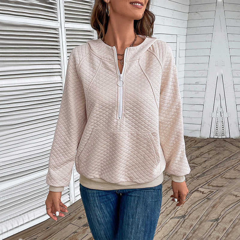 Damen Stepp‑Sweatshirt mit Halbzip, Kapuze und Kängurutasche Shop Nory