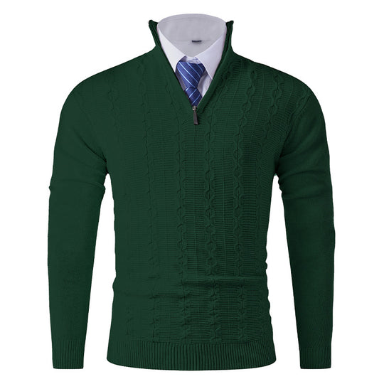 Herren Eleganter Feinstrick-Halbzippullover mit Zopfmuster und Stehkragen Shop Nory