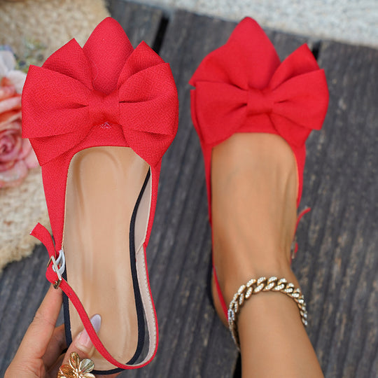 Damen Spitz zulaufende Slingback-Ballerinas mit großer Stoffschleife und flacher Gummisohle Shop Nory