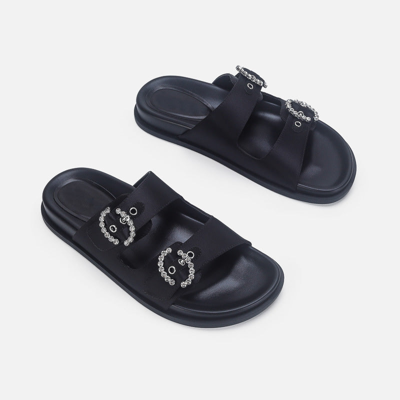 Damen Designer Zehentrenner-Sandalen mit dekorativem Riemendesign und komfortablem Fußbett