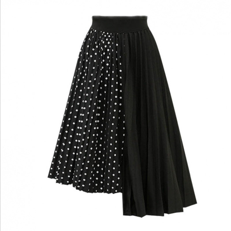 Damen Asymmetrischer Plissee-Midirock mit Tupfen-Panel und elastischem Bund Shop Nory