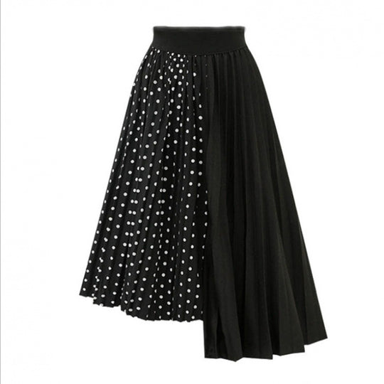 Damen Asymmetrischer Plissee-Midirock mit Tupfen-Panel und elastischem Bund Shop Nory