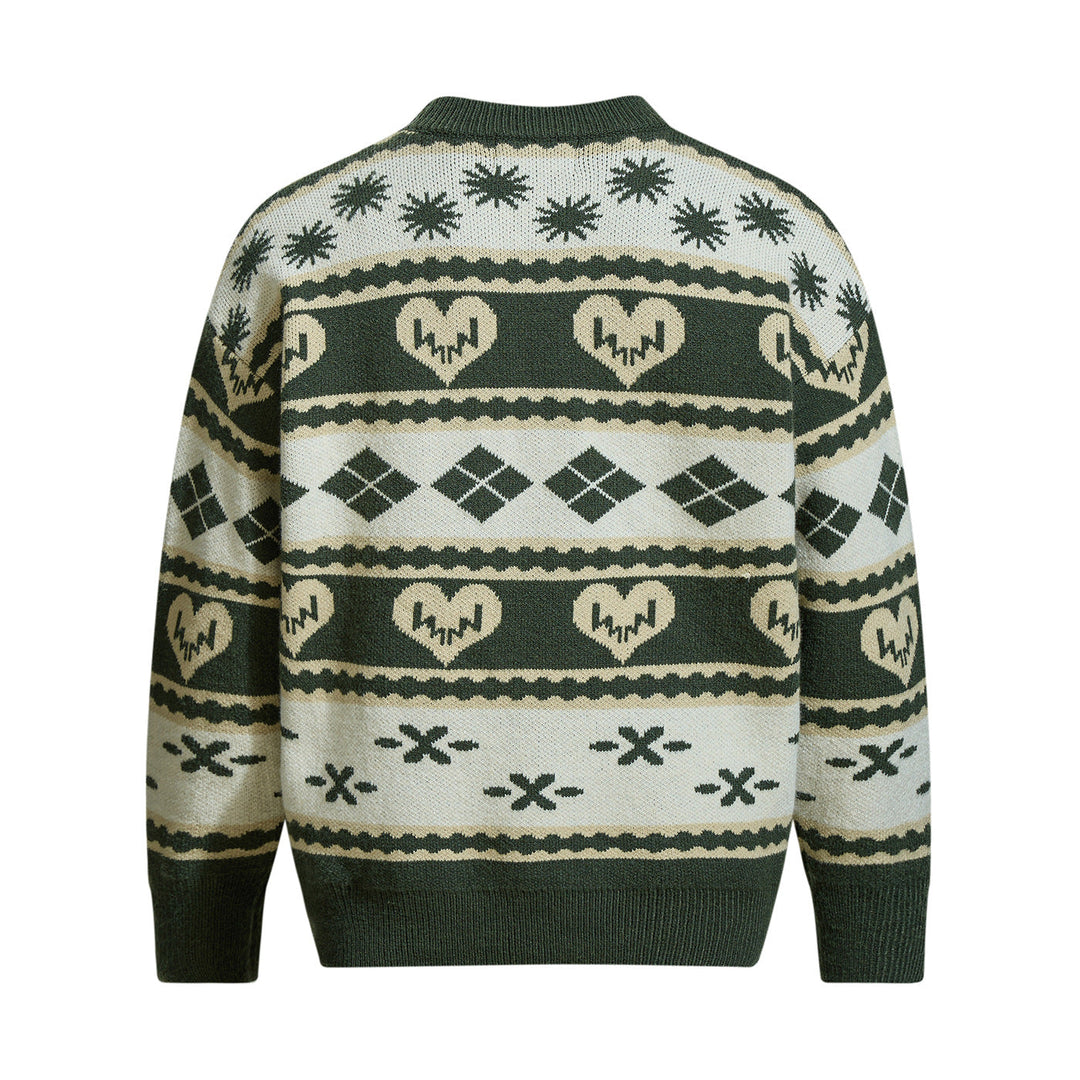 Herren Gemusterter Grobstrick-Pullover im Norwegerstil mit Rundhalsausschnitt Shop Nory