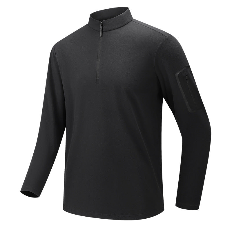 Herren Funktionelles Langarm-Trainingstop mit Stehkragen und Reißverschluss-Ärmeltasche Shop Nory