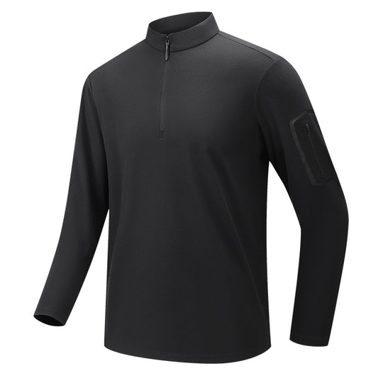 Herren Funktionelles Langarm-Trainingstop mit Stehkragen und Reißverschluss-Ärmeltasche Shop Nory