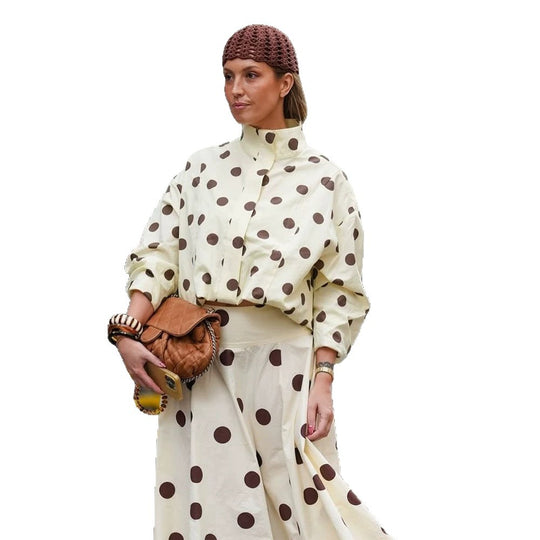 Damen Boxy Hemdjacke mit Stehkragen, Ballonärmeln und großem Polka‑Dot‑Print Shop Nory