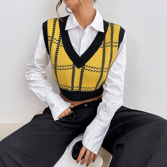 Damen Karo Strickoberteil Shop Nory