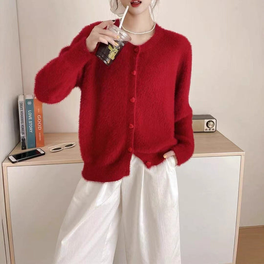 Damen Flauschiger Knopf-Cardigan Shop Nory