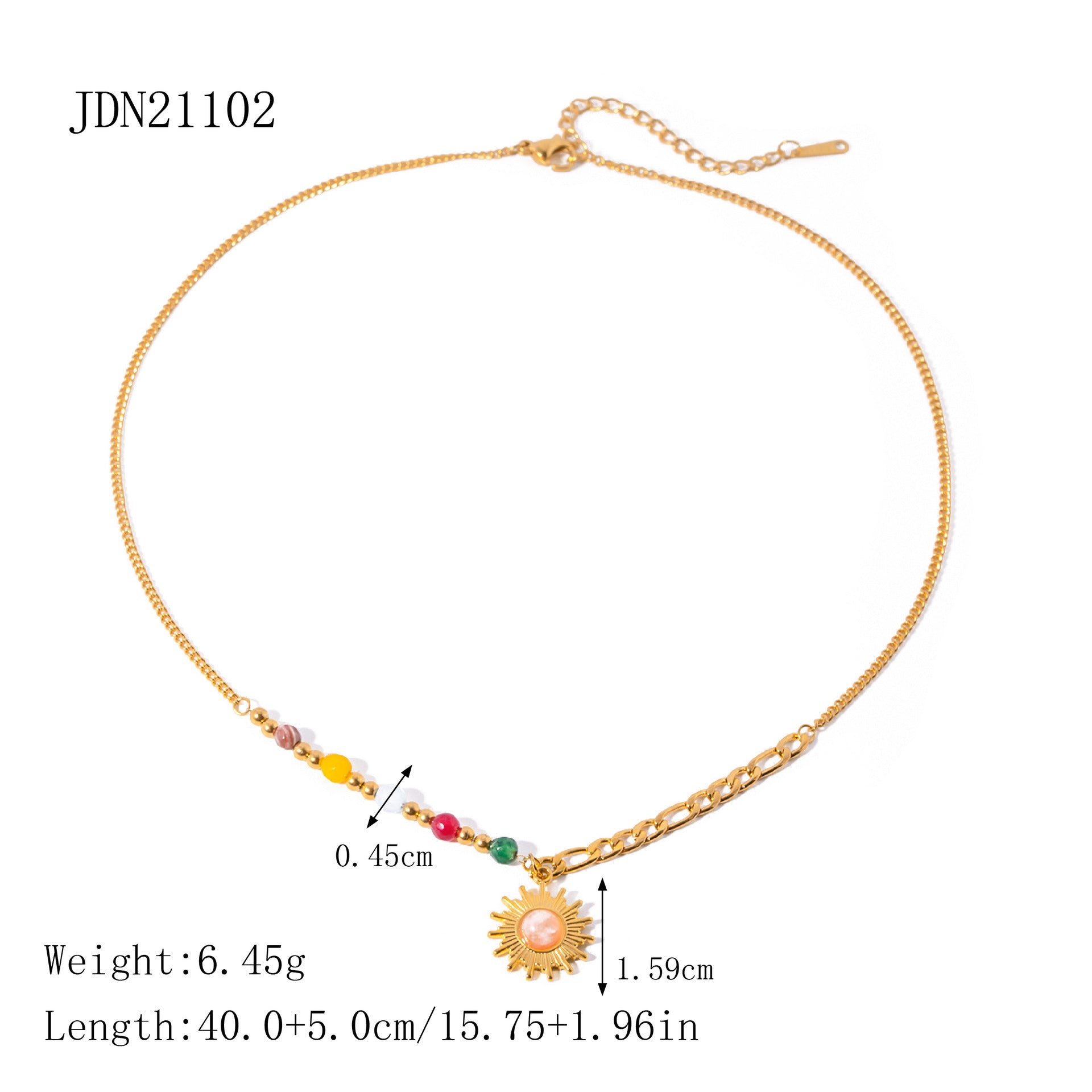 Damen  Halskette mit bunten Perlen und strahlendem Sonnenanhänger Shop Nory