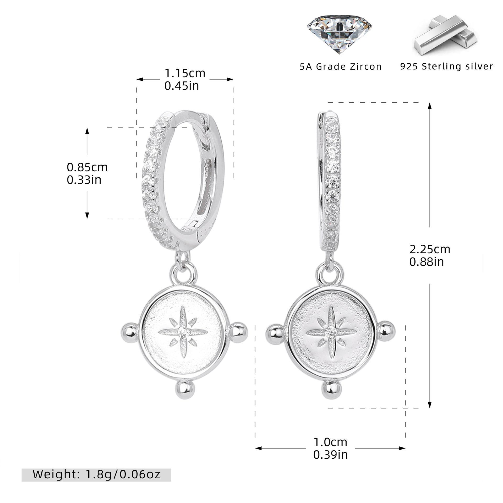 Damen Ohrhänger mit luxuriösem Zirkon-Anhänger aus 925 Sterling Silber Shop Nory