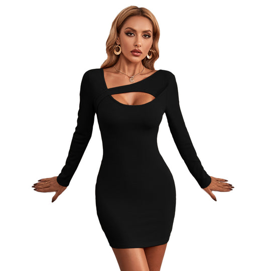 Damen figurnahe Minikleid mit asymmetrischem Cut-Out, taillierter Silhouette und langen Ärmeln Shop Nory