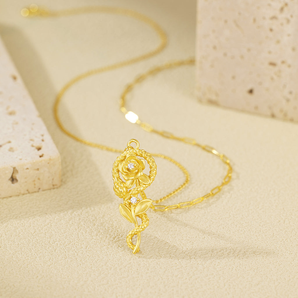 Damen elegante Halskette mit kunstvollem Rosenanhänger und Zirkonia Shop Nory